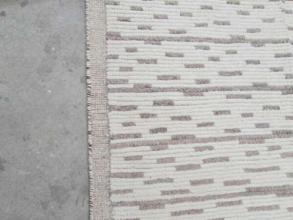 Brown and White Moroccan Hand Knotted Wool Rug - Image 10