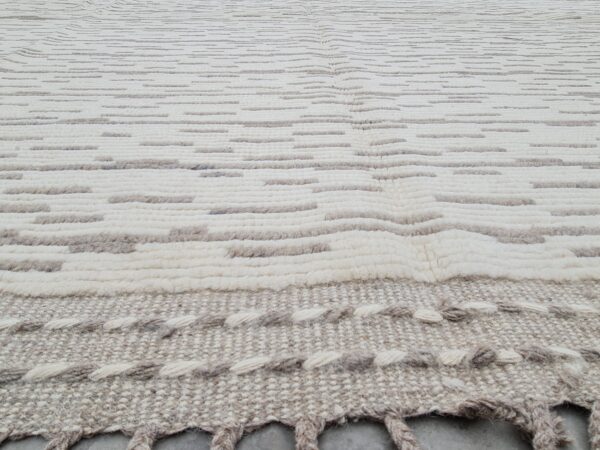 Brown and White Moroccan Hand Knotted Wool Rug - Image 9