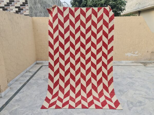 Red and White Checkered Flatweave Wool Rug