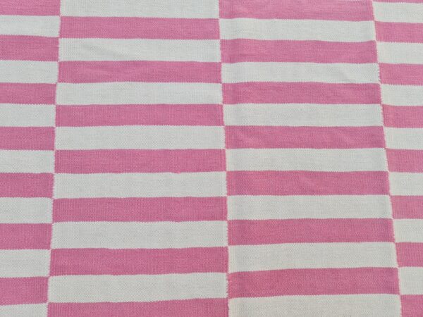 Pink and White Striped Flatweave Wool Rug - Image 5