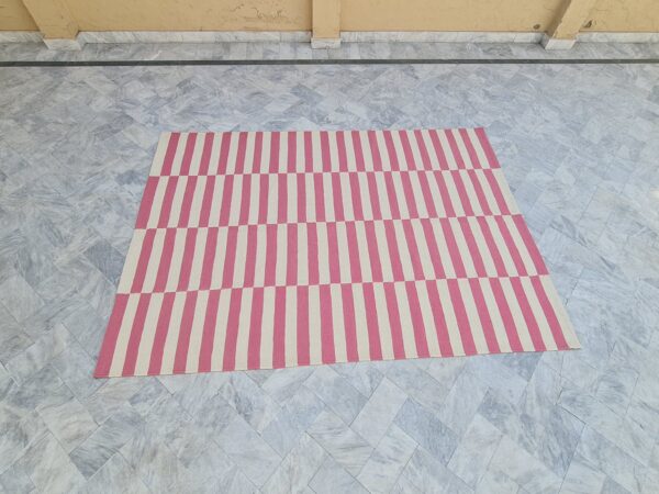 Pink and White Striped Flatweave Wool Rug - Image 6