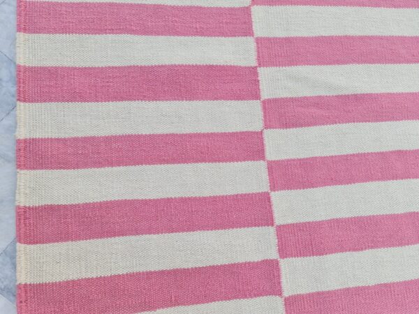 Pink and White Striped Flatweave Wool Rug - Image 7