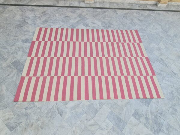 Pink and White Striped Flatweave Wool Rug - Image 9