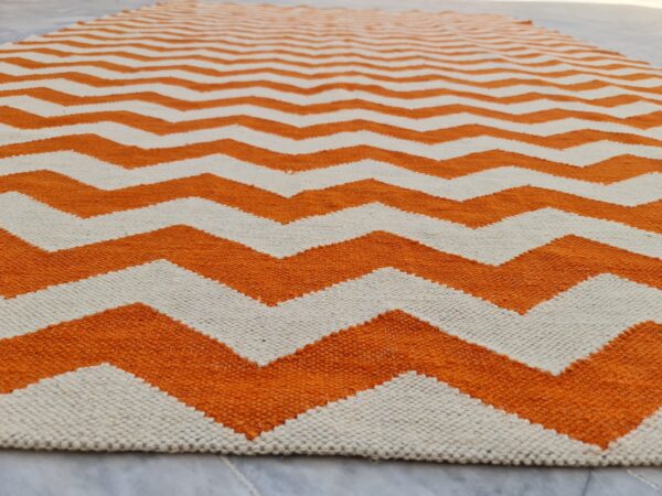 Orange and White Zigzag Flatweave Wool Rug - Image 3