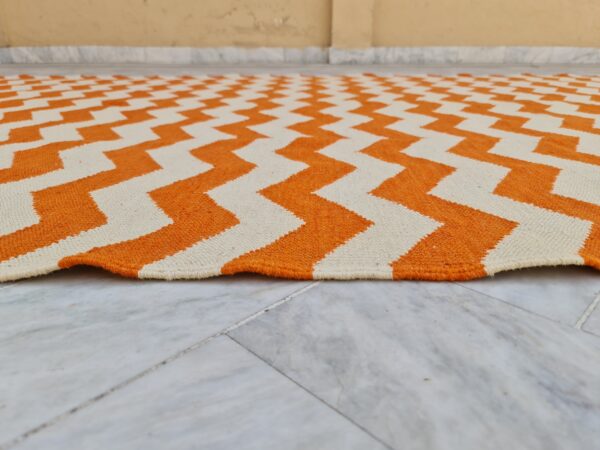 Orange and White Zigzag Flatweave Wool Rug - Image 5