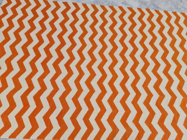 Orange and White Zigzag Flatweave Wool Rug - Image 6