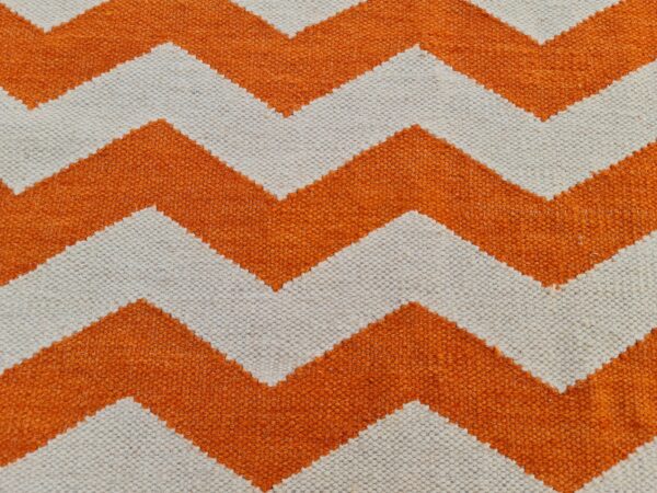 Orange and White Zigzag Flatweave Wool Rug - Image 7