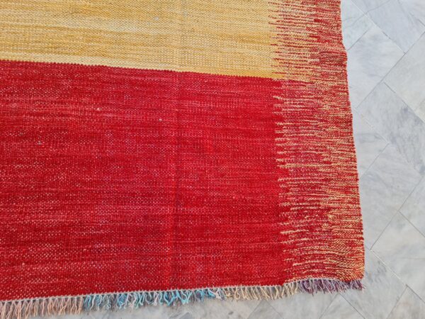 Yellow and Red Striped Flatweave Wool Rug - Image 8