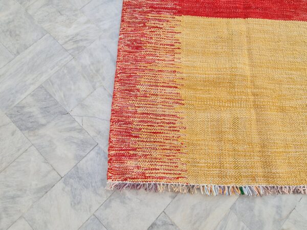 Yellow and Red Striped Flatweave Wool Rug - Image 4