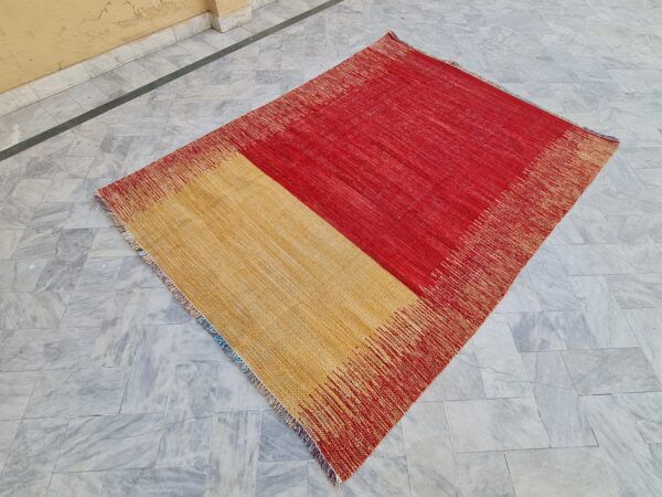 Yellow and Red Striped Flatweave Wool Rug