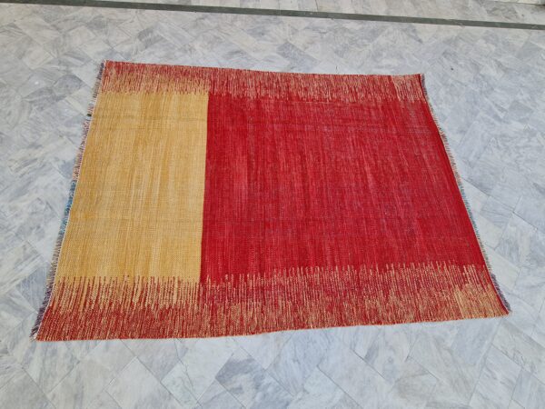 Yellow and Red Striped Flatweave Wool Rug - Image 2