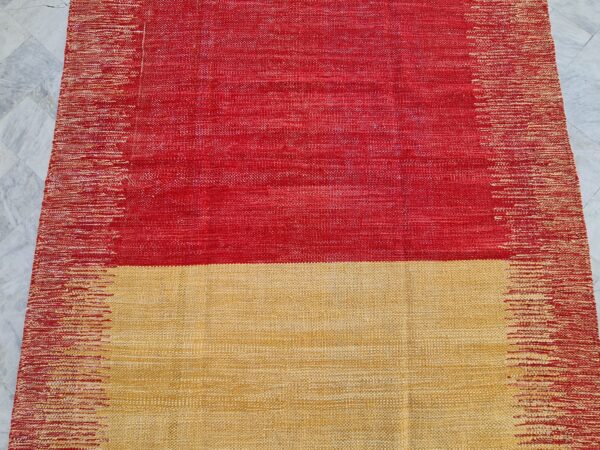 Yellow and Red Striped Flatweave Wool Rug - Image 8