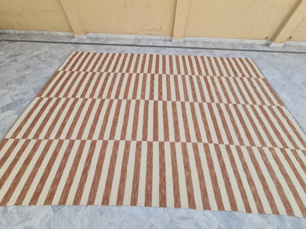 Brown and White Striped Flatweave Wool Rug - Image 5