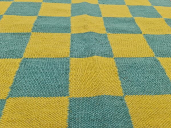 Yellow, Green, and Multicolor Checkered Flatweave Wool Rug - Image 4