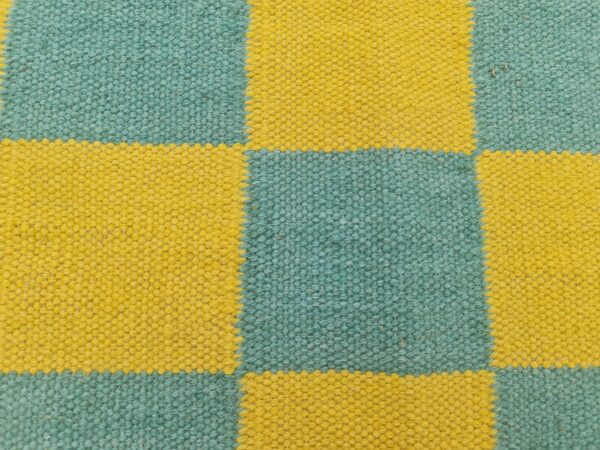 Yellow, Green, and Multicolor Checkered Flatweave Wool Rug - Image 8