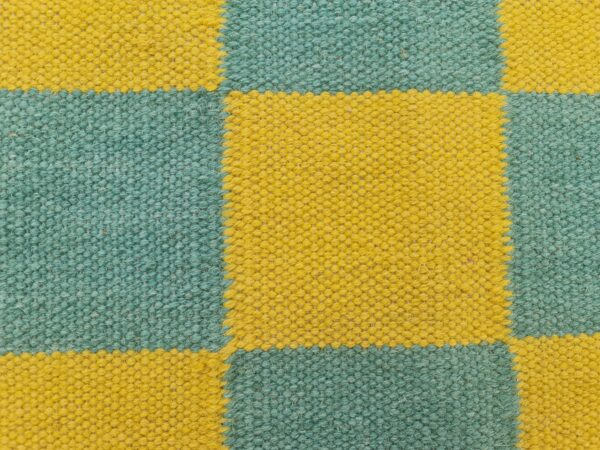 Yellow, Green, and Multicolor Checkered Flatweave Wool Rug - Image 9