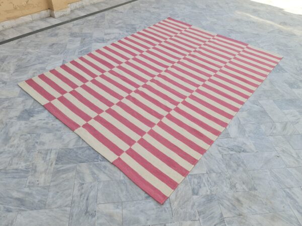 Pink and White Striped Flatweave Wool Rug - Image 2