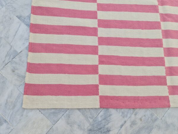 Pink and White Striped Flatweave Wool Rug - Image 4