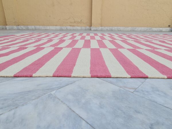 Pink and White Striped Flatweave Wool Rug - Image 8