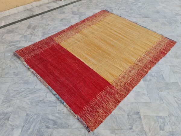 Yellow and Red Striped Flatweave Wool Rug