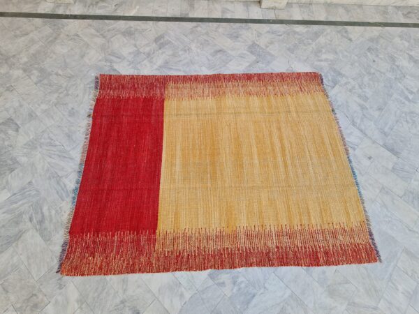 Yellow and Red Striped Flatweave Wool Rug - Image 5