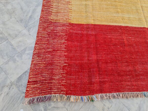 Yellow and Red Striped Flatweave Wool Rug - Image 7