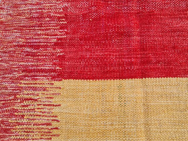 Yellow and Red Striped Flatweave Wool Rug - Image 5