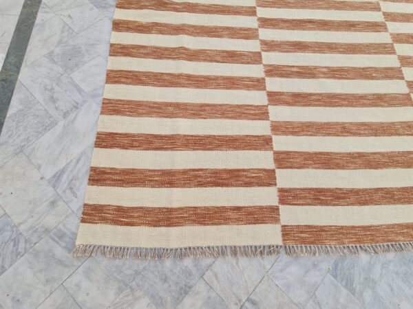 Brown and White Striped Flatweave Wool Rug - Image 9