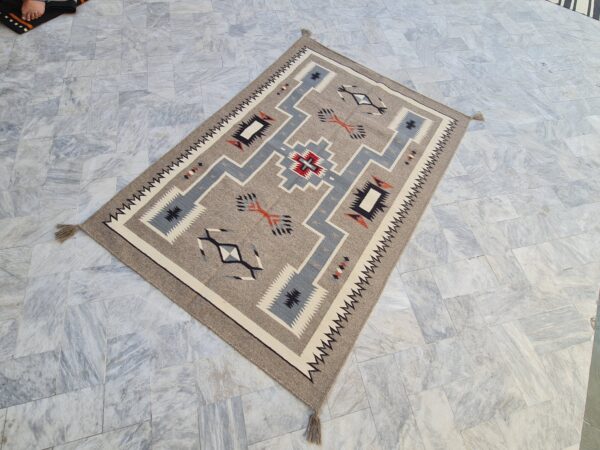 Brown, Blue, and Multicolor Navajo Flatweave Wool Rug - Image 2