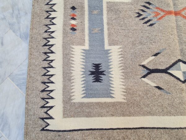 Brown, Blue, and Multicolor Navajo Flatweave Wool Rug - Image 5