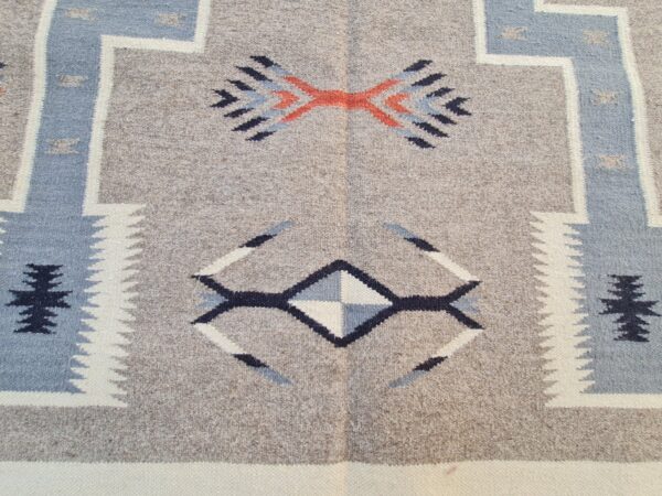 Brown, Blue, and Multicolor Navajo Flatweave Wool Rug - Image 4