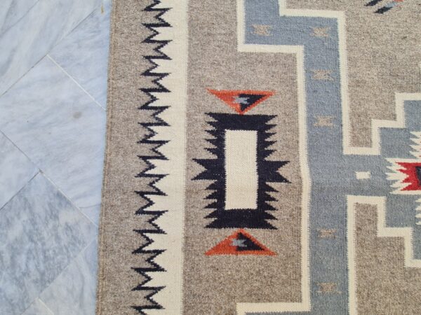 Brown, Blue, and Multicolor Navajo Flatweave Wool Rug - Image 7