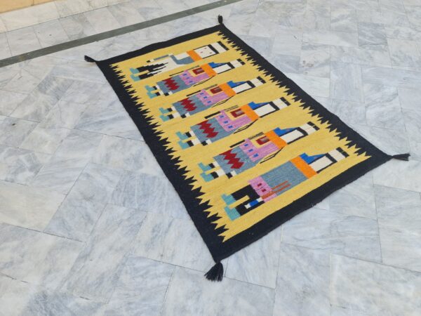 Yellow, Black, and Multicolor Navajo Flatweave Wool Rug - Image 3