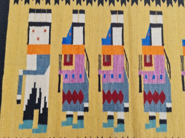 Yellow, Black, and Multicolor Navajo Flatweave Wool Rug