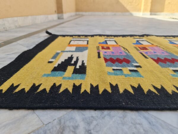 Yellow, Black, and Multicolor Navajo Flatweave Wool Rug - Image 7