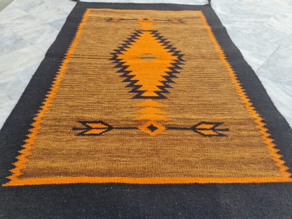 Orange, Black, and Multicolor Navajo Flatweave Wool Rug - Image 5