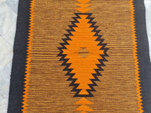 Orange, Black, and Multicolor Navajo Flatweave Wool Rug - Image 7