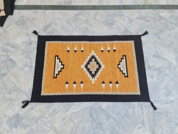 Orange, Black, and Multicolor Navajo Flatweave Wool Rug - Image 3