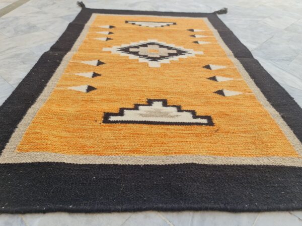 Orange, Black, and Multicolor Navajo Flatweave Wool Rug - Image 9