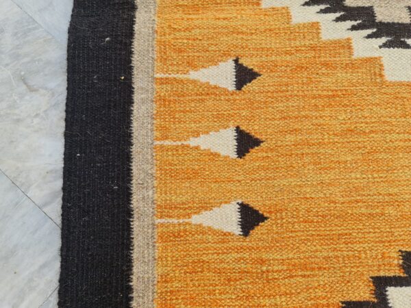 Orange, Black, and Multicolor Navajo Flatweave Wool Rug - Image 6