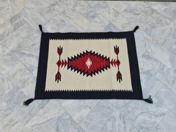 Red, White, and Multicolor Navajo Flatweave Wool Rug - Image 3