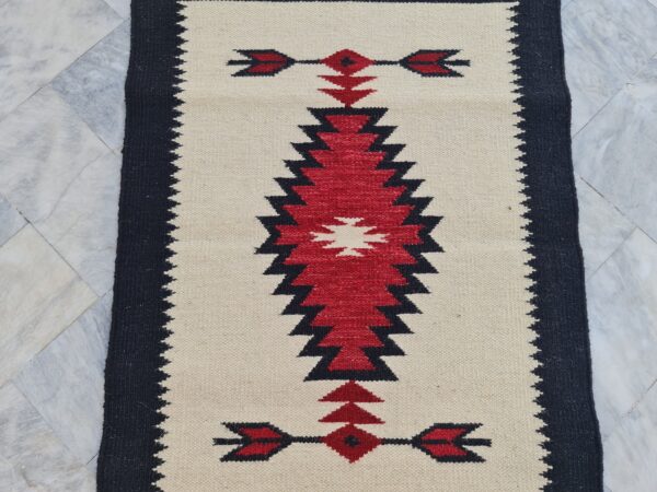 Red, White, and Multicolor Navajo Flatweave Wool Rug - Image 4