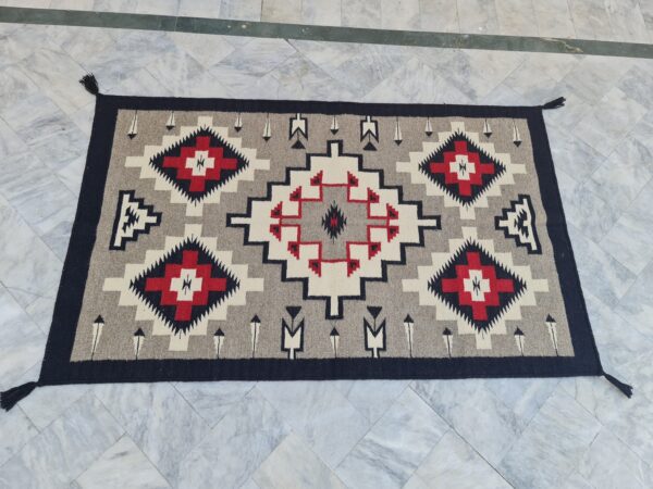 Red, Black, and Multicolor Navajo Flatweave Wool Rug - Image 3