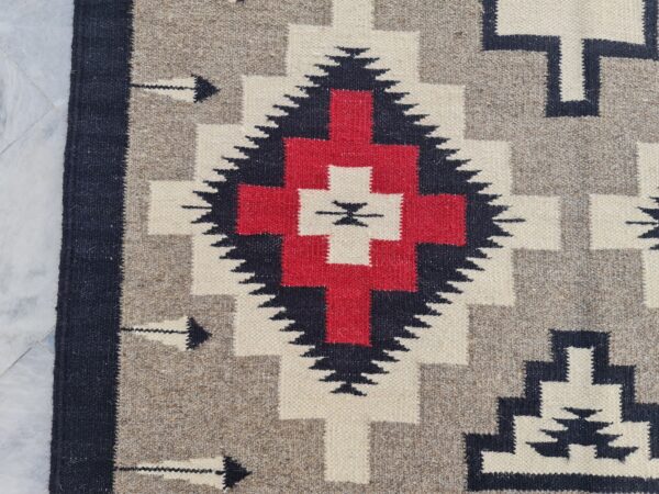 Red, Black, and Multicolor Navajo Flatweave Wool Rug - Image 5