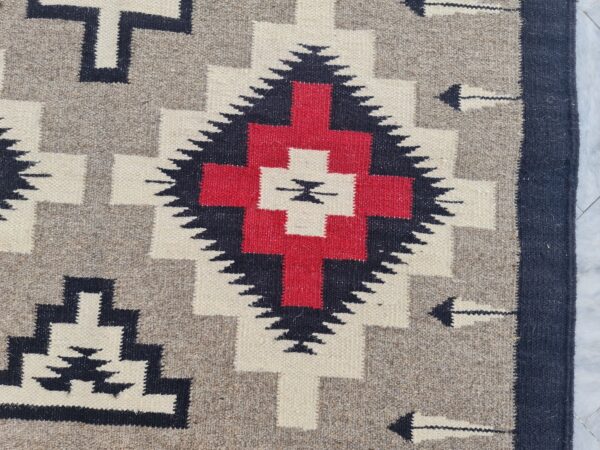 Red, Black, and Multicolor Navajo Flatweave Wool Rug - Image 4