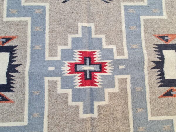 Brown, Blue, and Multicolor Navajo Flatweave Wool Rug - Image 6