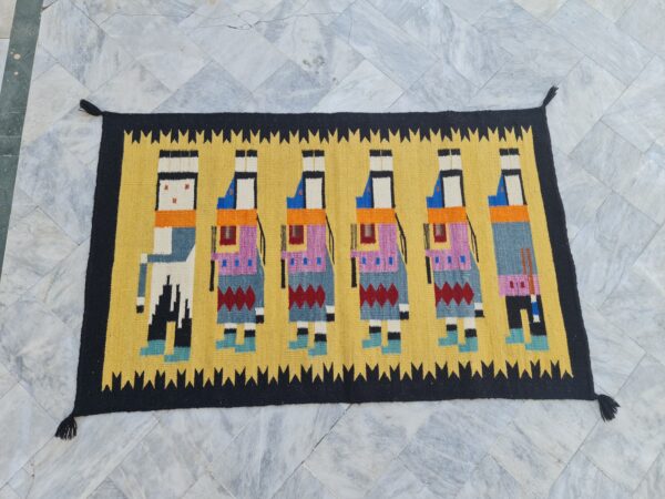 Yellow, Black, and Multicolor Navajo Flatweave Wool Rug - Image 2