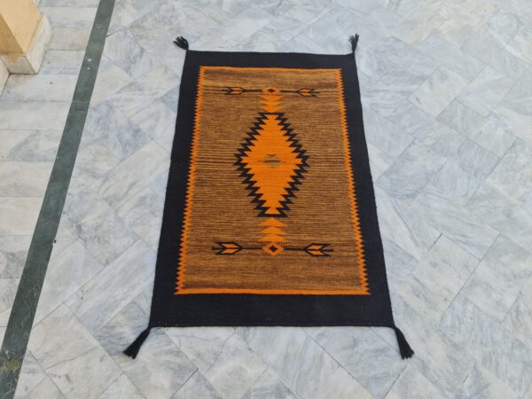 Orange, Black, and Multicolor Navajo Flatweave Wool Rug - Image 2