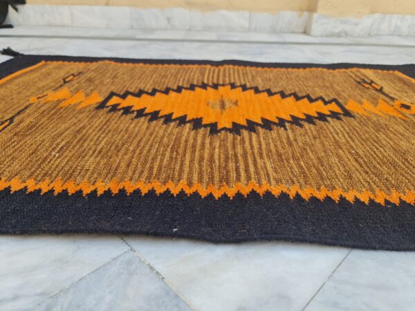 Orange, Black, and Multicolor Navajo Flatweave Wool Rug - Image 4