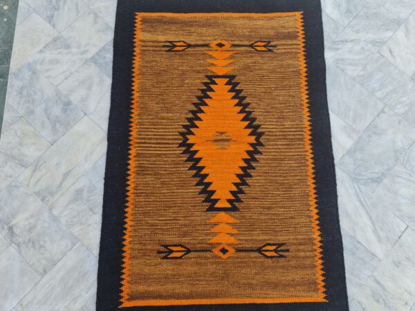 Orange, Black, and Multicolor Navajo Flatweave Wool Rug - Image 6